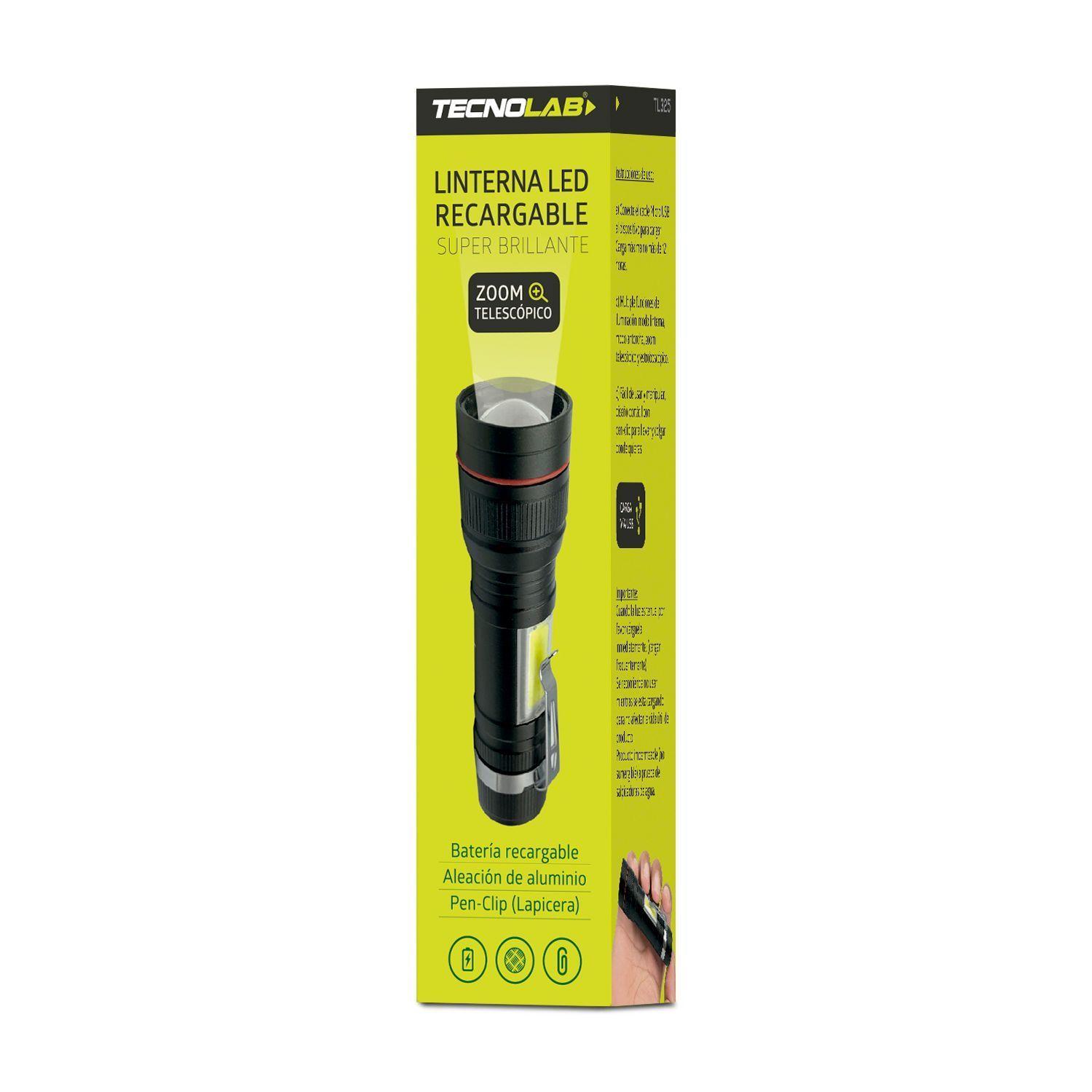 Linterna Led Recargable USB Zoom 3 Modos de Brillo Tecnolab-2
