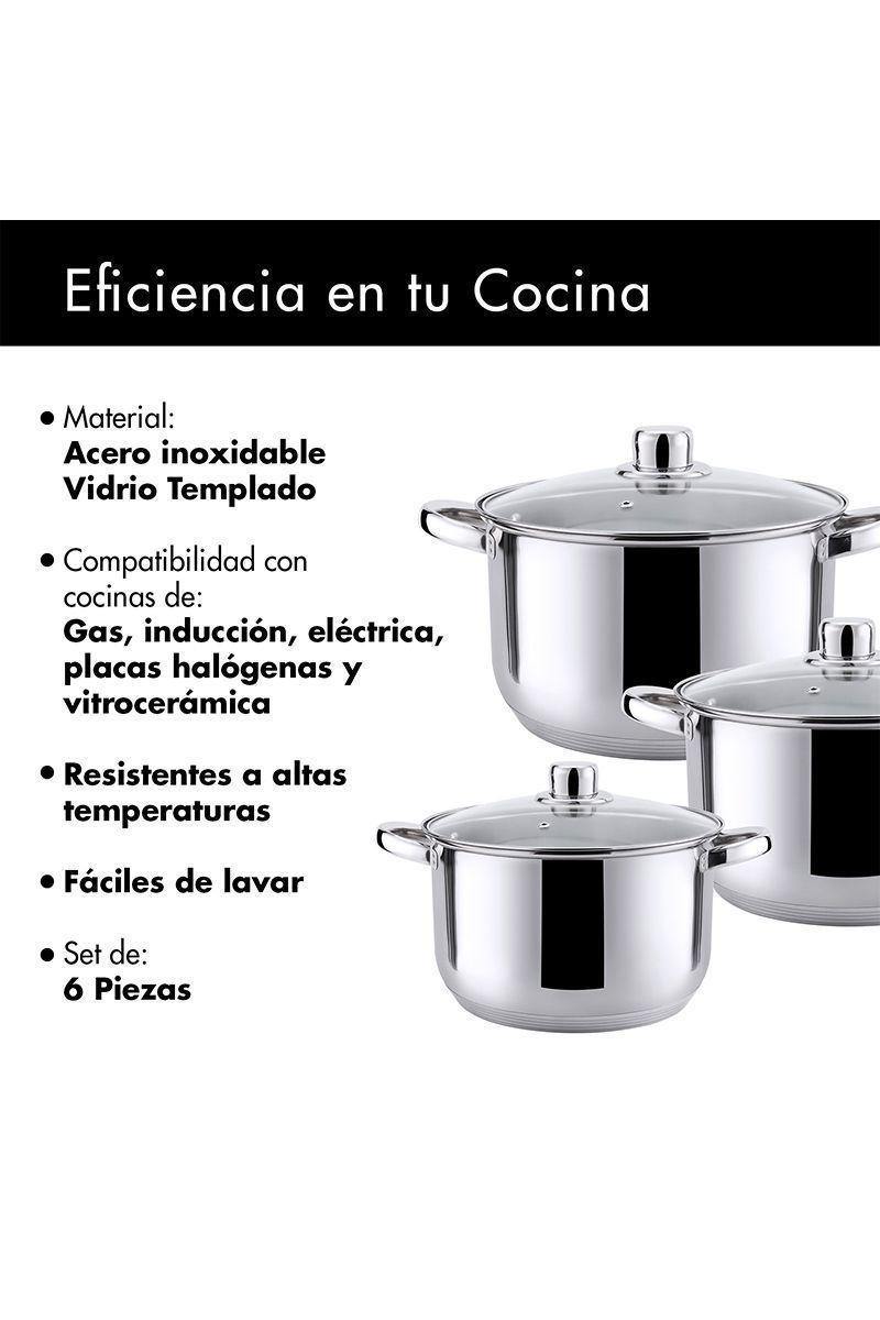 Batería Cocina 6 Piezas Acero Inoxidable Gris-3