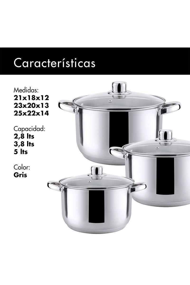 Batería Cocina 6 Piezas Acero Inoxidable Gris-2