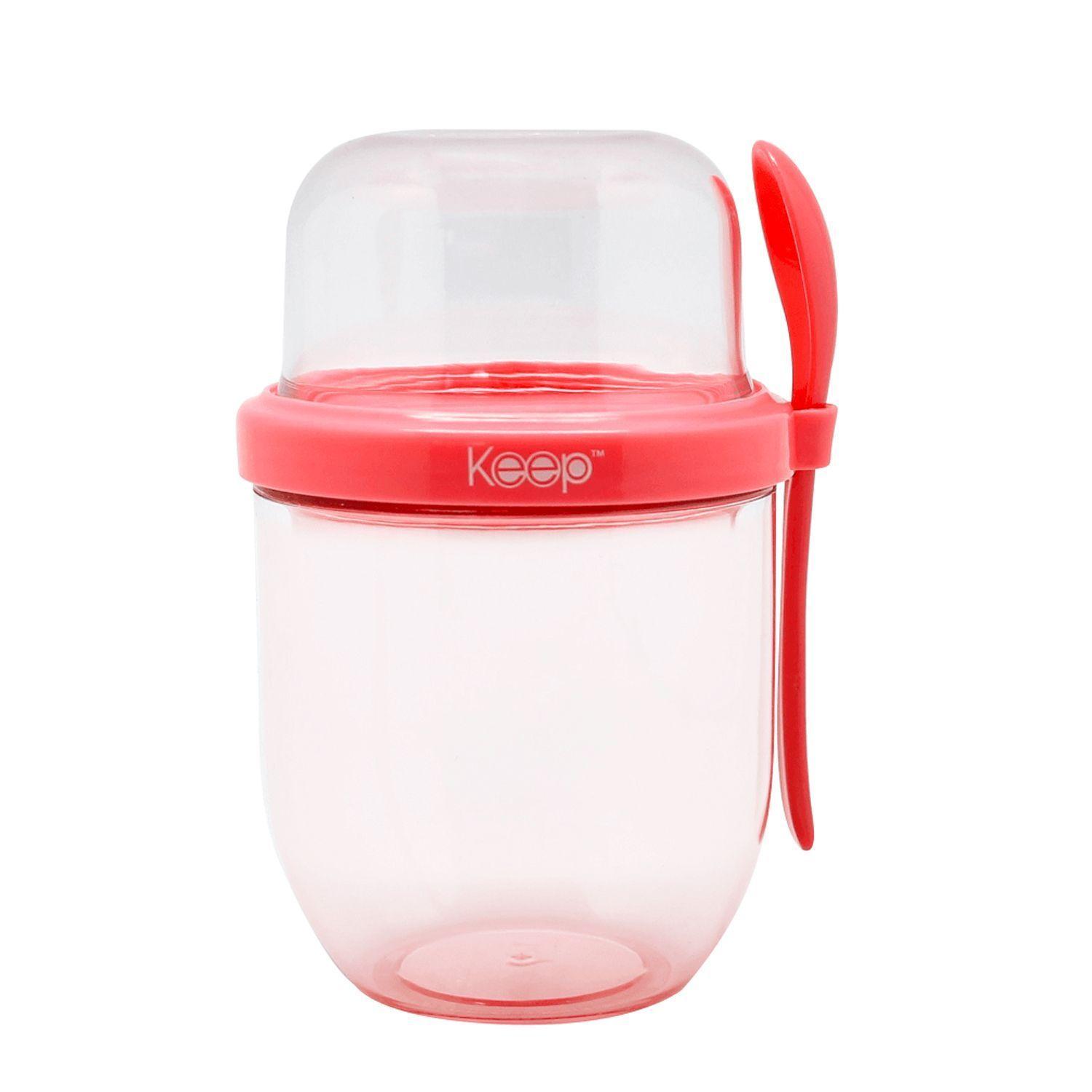 Vaso Para Yogurt Con Cuchara 500 ml Rosado - Keep-0
