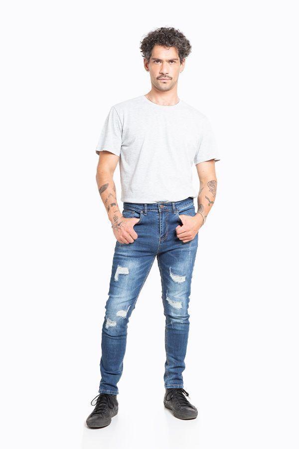 Jeans Hombre Skinny Azul Focalizado Destroyer-1