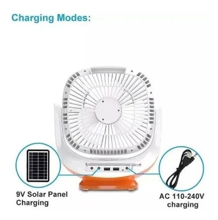 Ventilador Recargable Solar / Linterna / Radio / Bluetooth-1