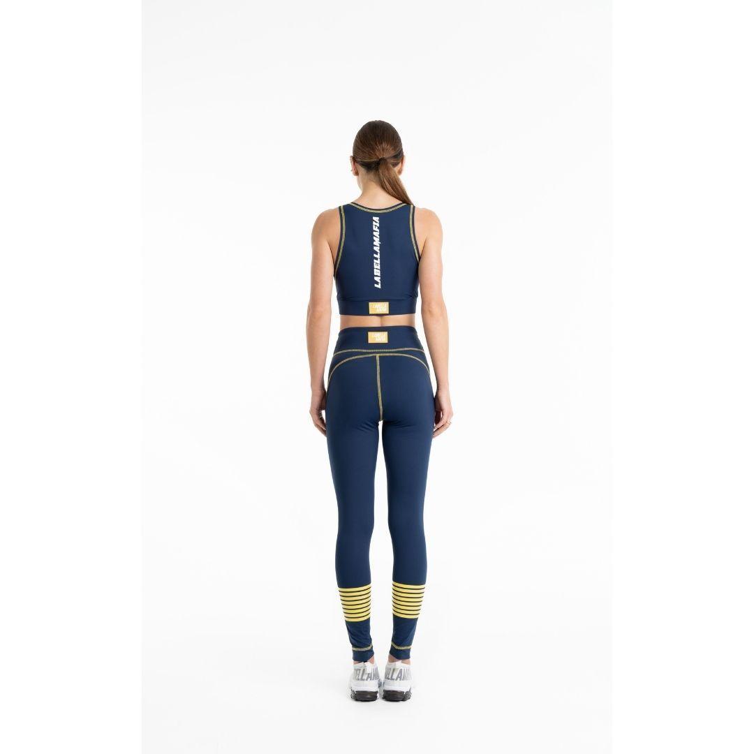 Leggins Azul Con Letras Y Franjas Amarillas-1