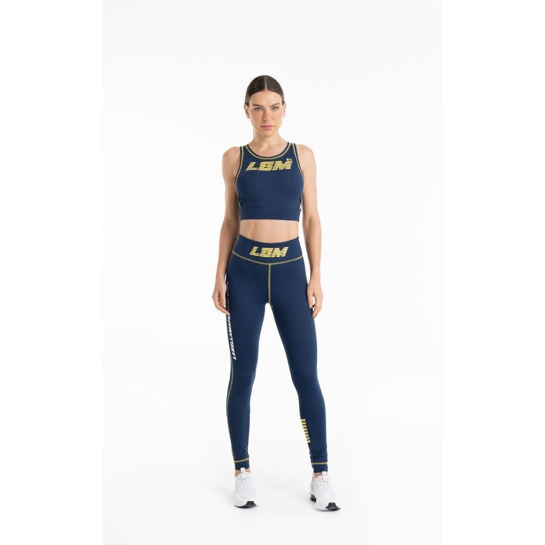 Leggins Azul Con Letras Y Franjas Amarillas-0