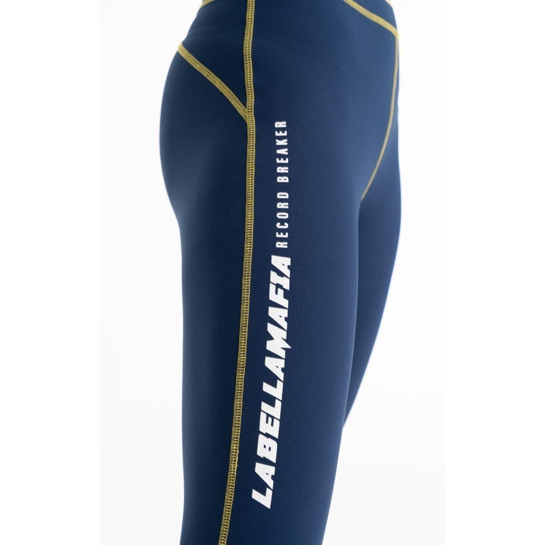 Leggins Azul Con Letras Y Franjas Amarillas-7