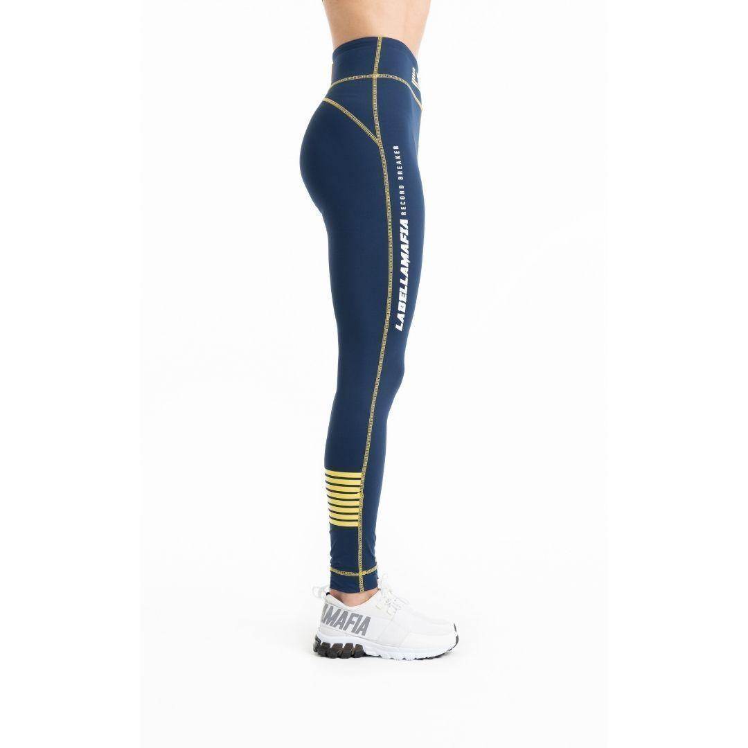 Leggins Azul Con Letras Y Franjas Amarillas-5