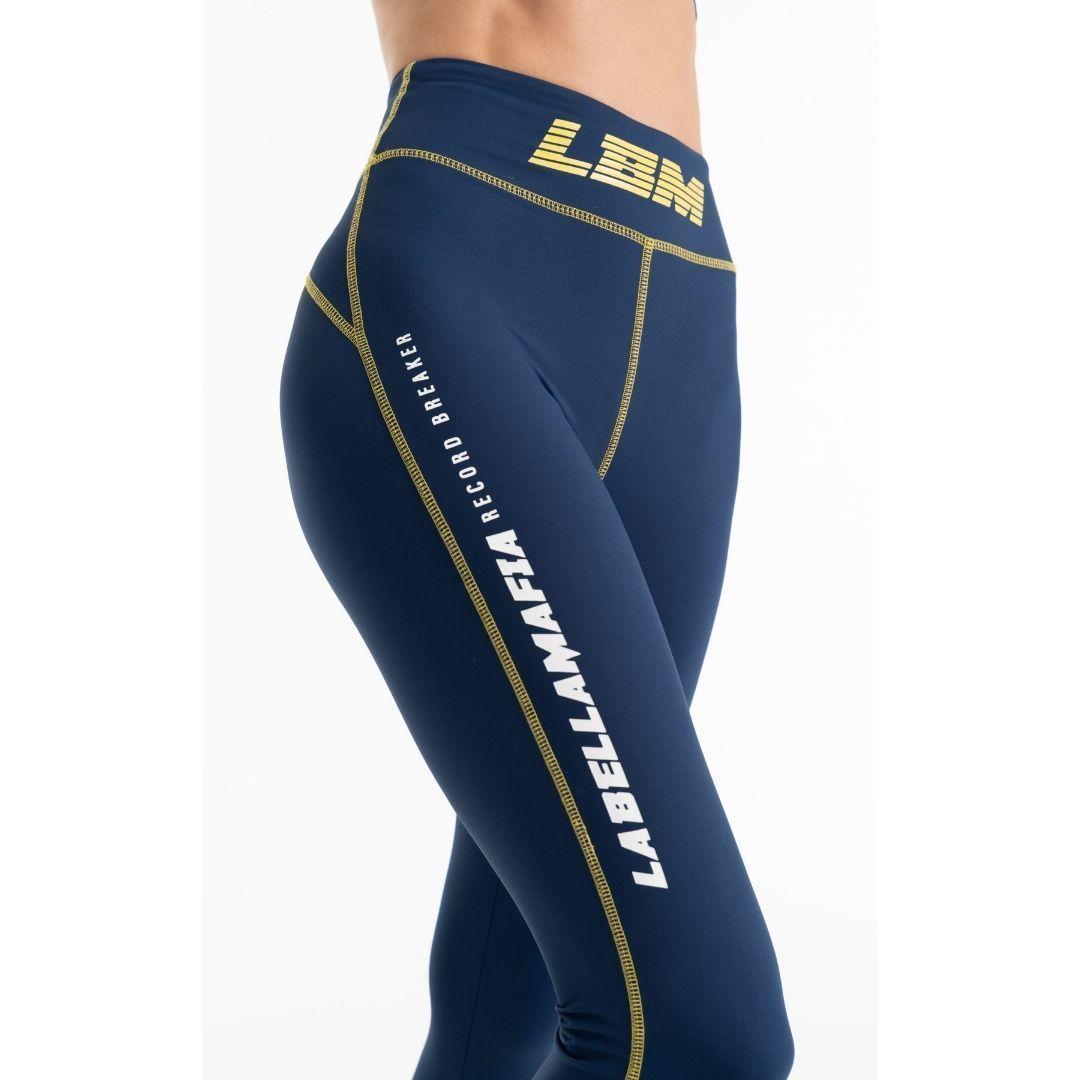 Leggins Azul Con Letras Y Franjas Amarillas-6