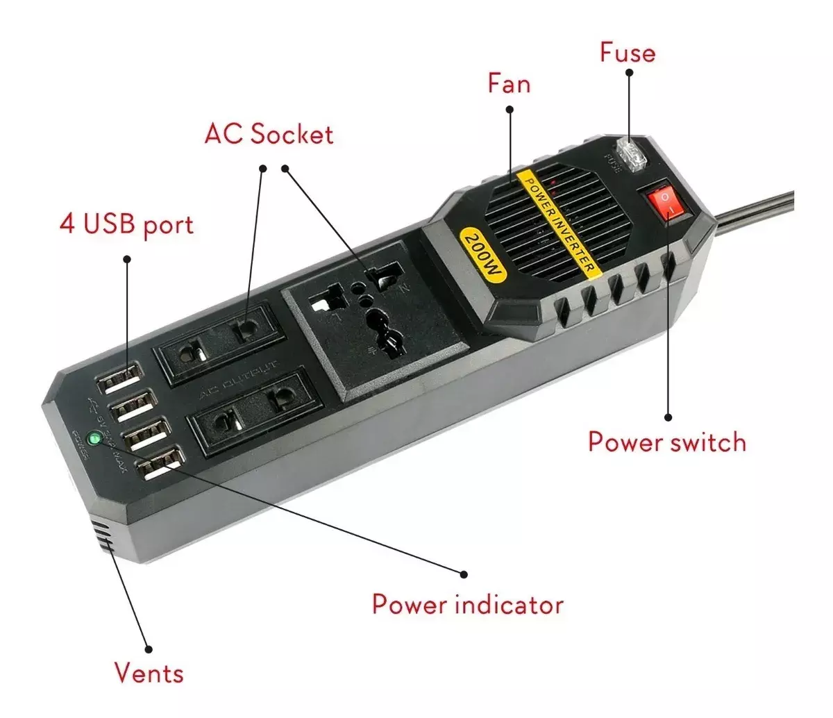 Cargador Inversor Voltaje 12v A 220v / 200 w-6