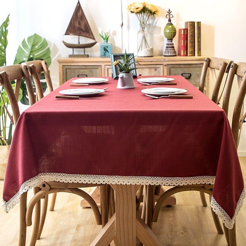 Mantel Rectangular Burdeo con Encaje-6