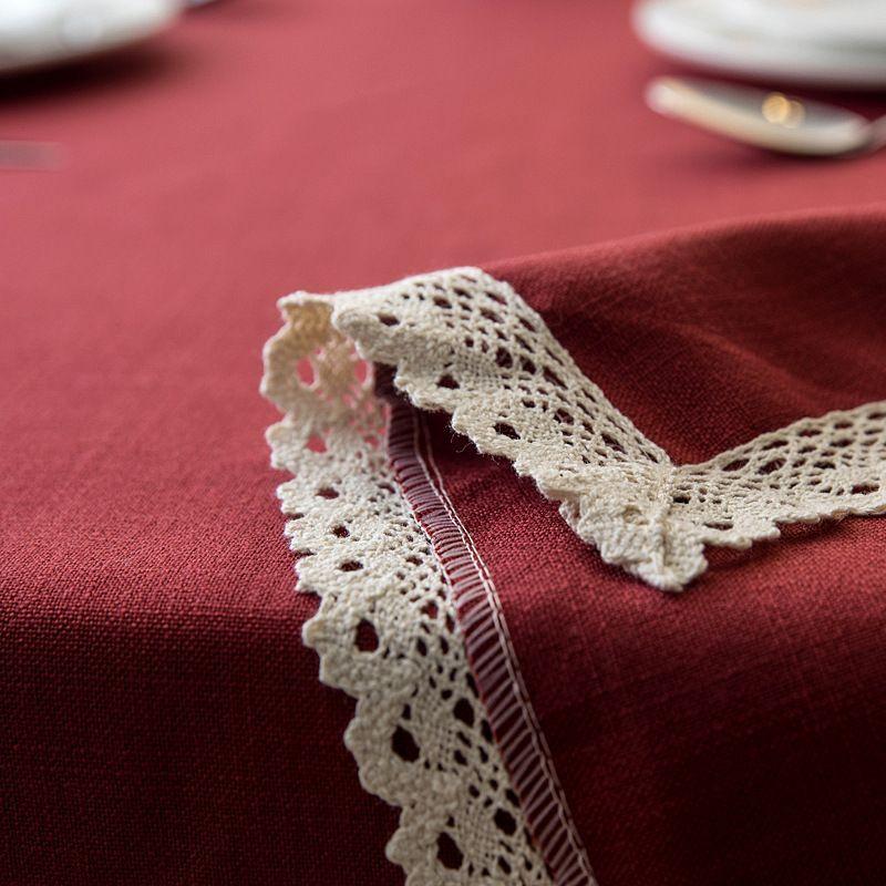 Mantel Rectangular Burdeo con Encaje-1