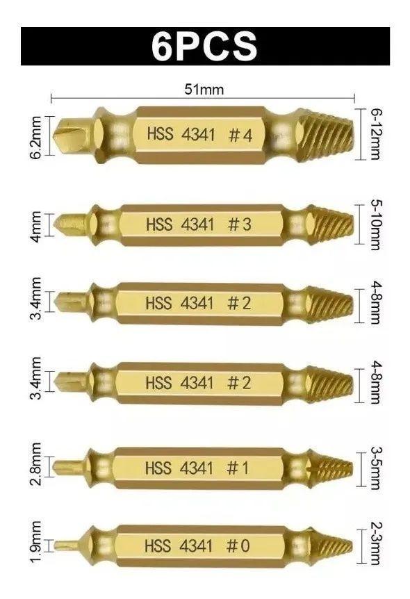 Kit 6 Extractor Remover Tornillos Pernos Rotos Rodados-5