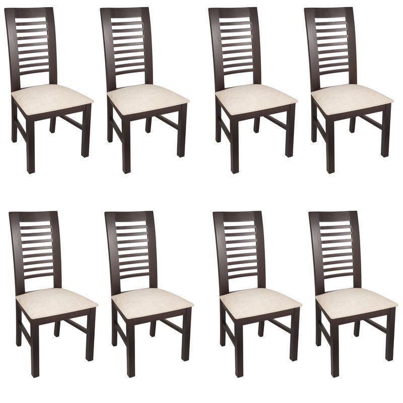 JUEGO DE COMEDOR LUCIANA RECTANGULAR 8 SILLAS MADERA COLOR CHOCOLATE TAPIZ BEIGE JASPEADO-2