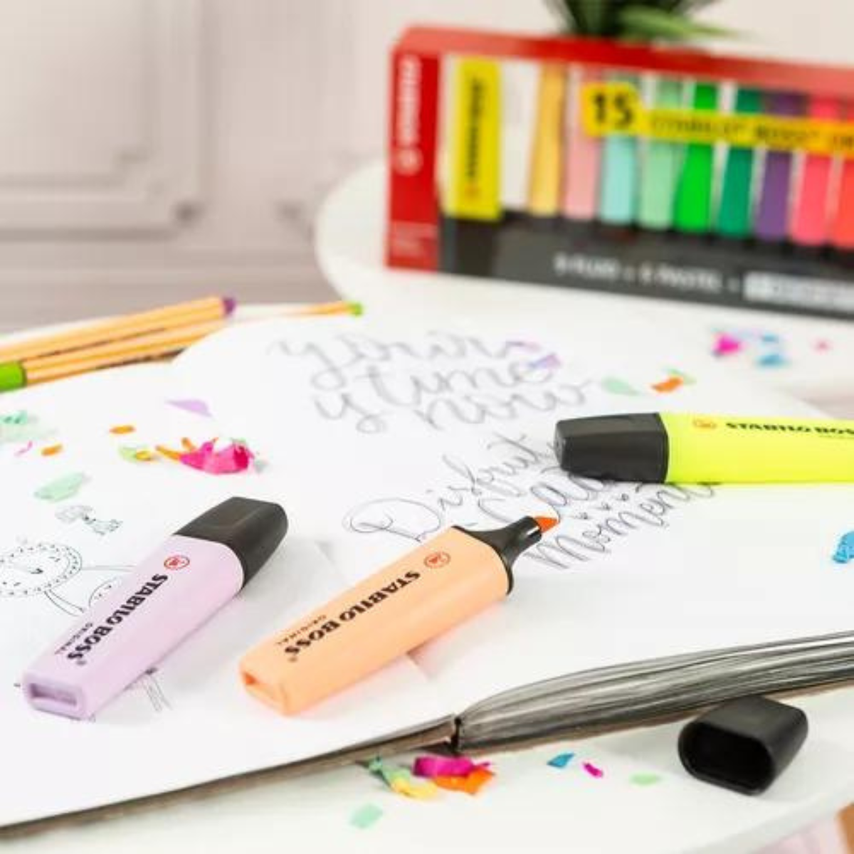 Destacadores Stabilo Boss 15 Colores + Base-2
