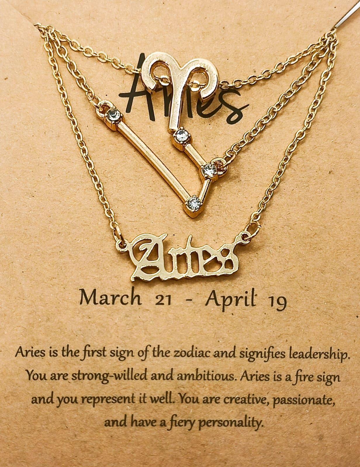 Collar Multicapa 3 En 1 Colgantes Zodiaco Aries Constelaciones baño de oro -6