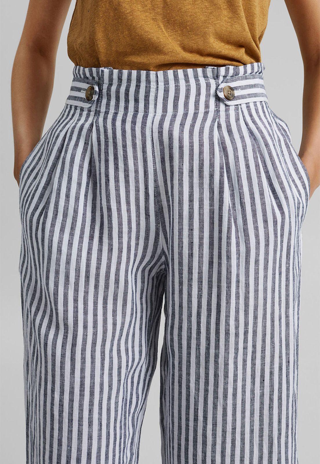 Pantalón Mujer Culotte A Rayas De Lino Esprit-2