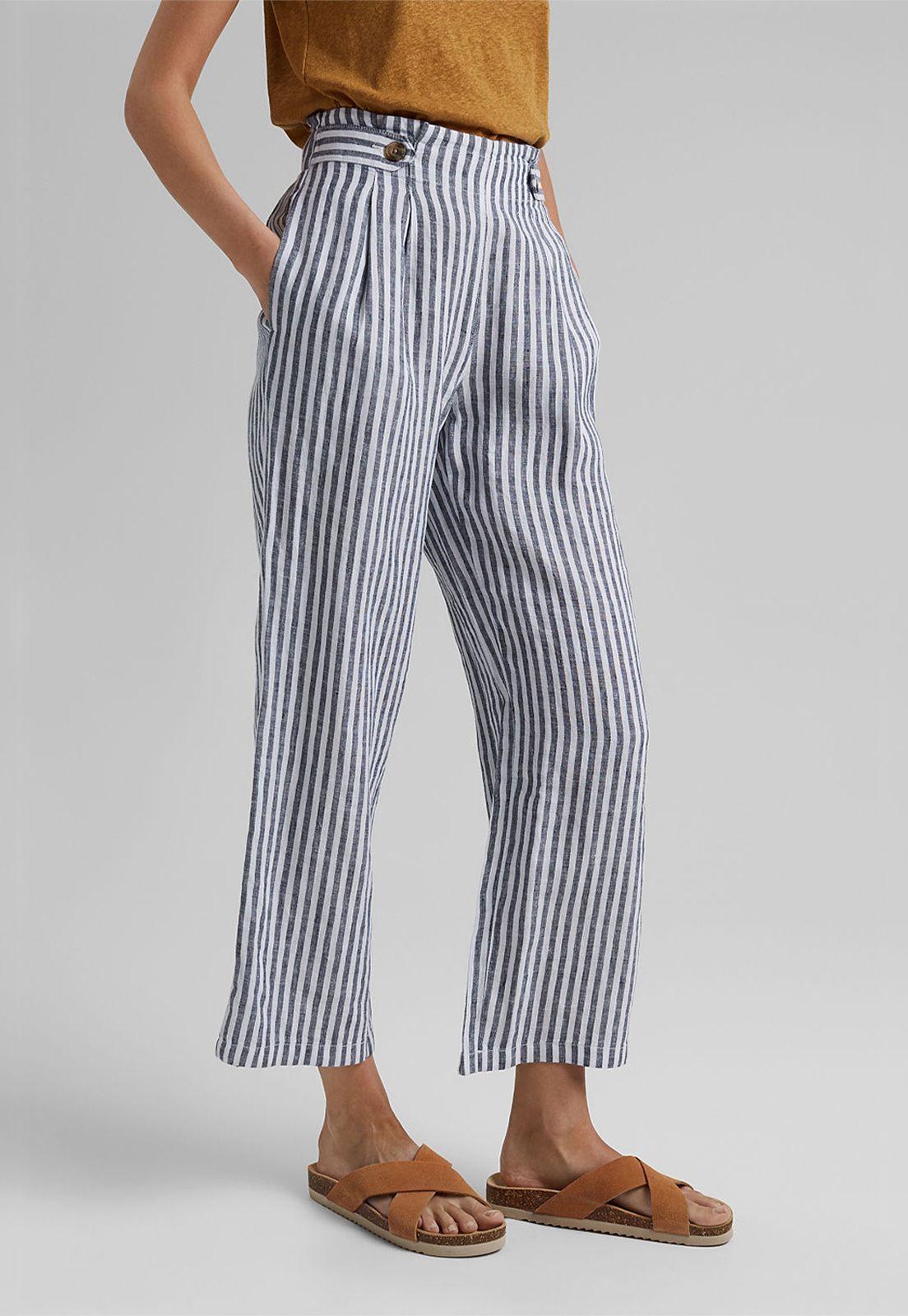 Pantalón Mujer Culotte A Rayas De Lino Esprit-0