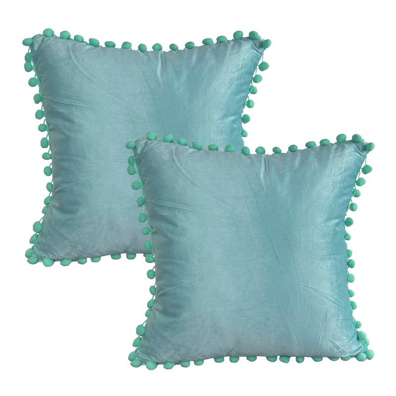 Pack 2 Fundas Para Cojín Terciopelo Con Pompones-0