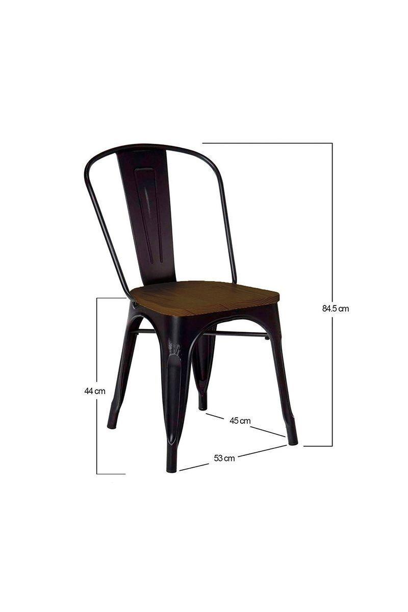 Pack 5 Silla Tolix Vintage con Asiento de Madera - Negro-2