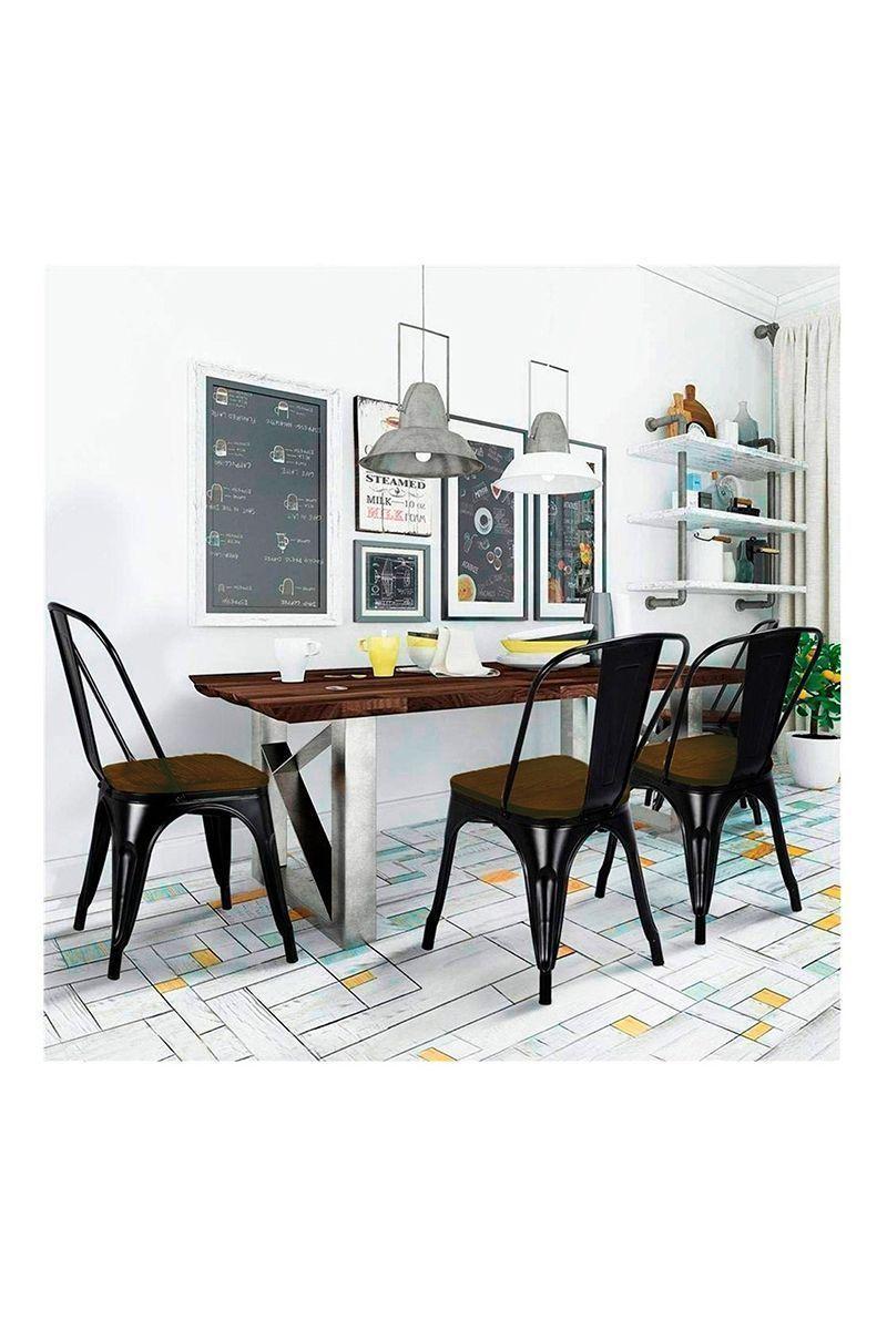 Pack 5 Silla Tolix Vintage con Asiento de Madera - Negro-1