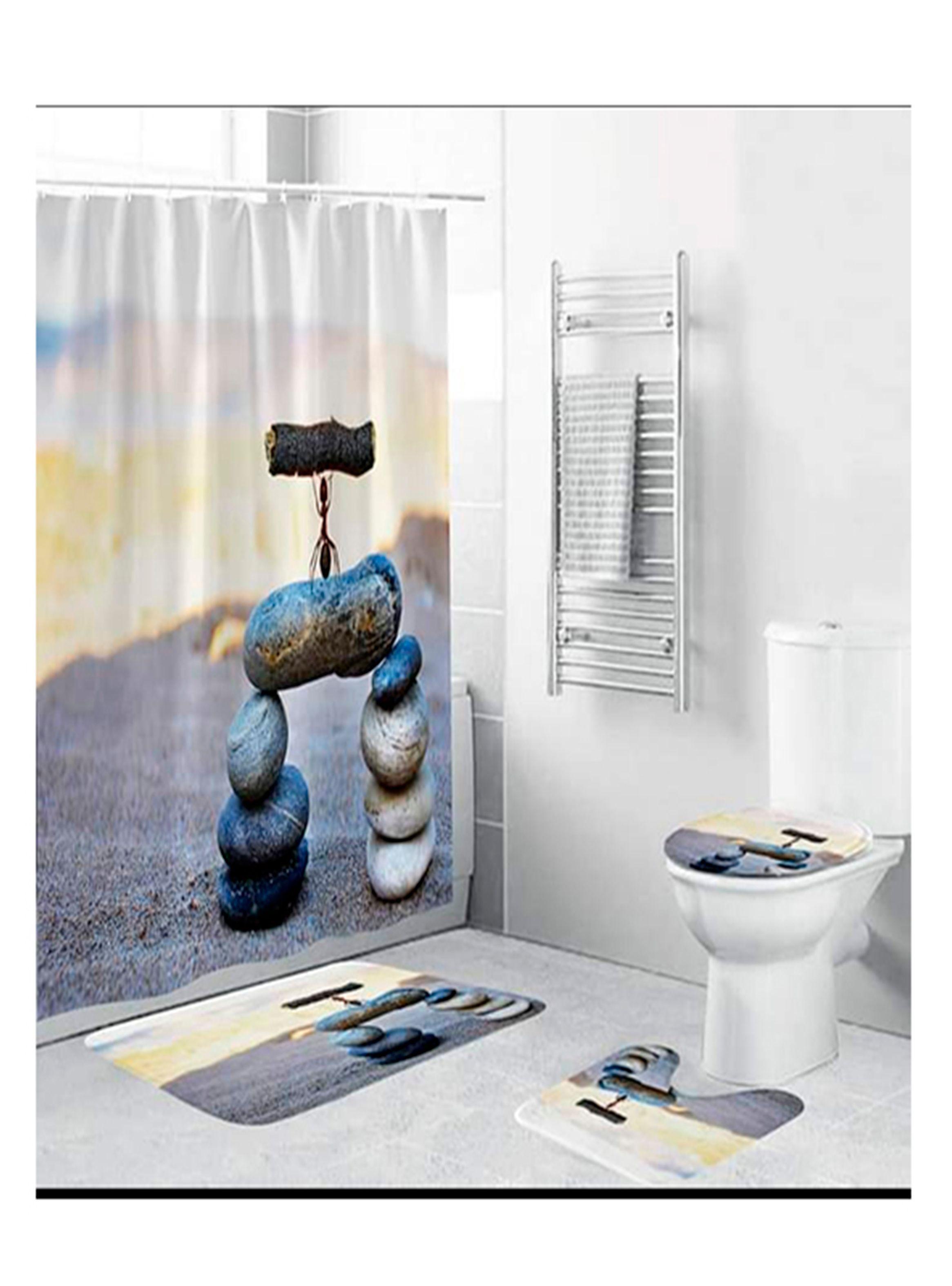 Set baño 4 piezas cortinas,limpiapies y cubre wc 6-0