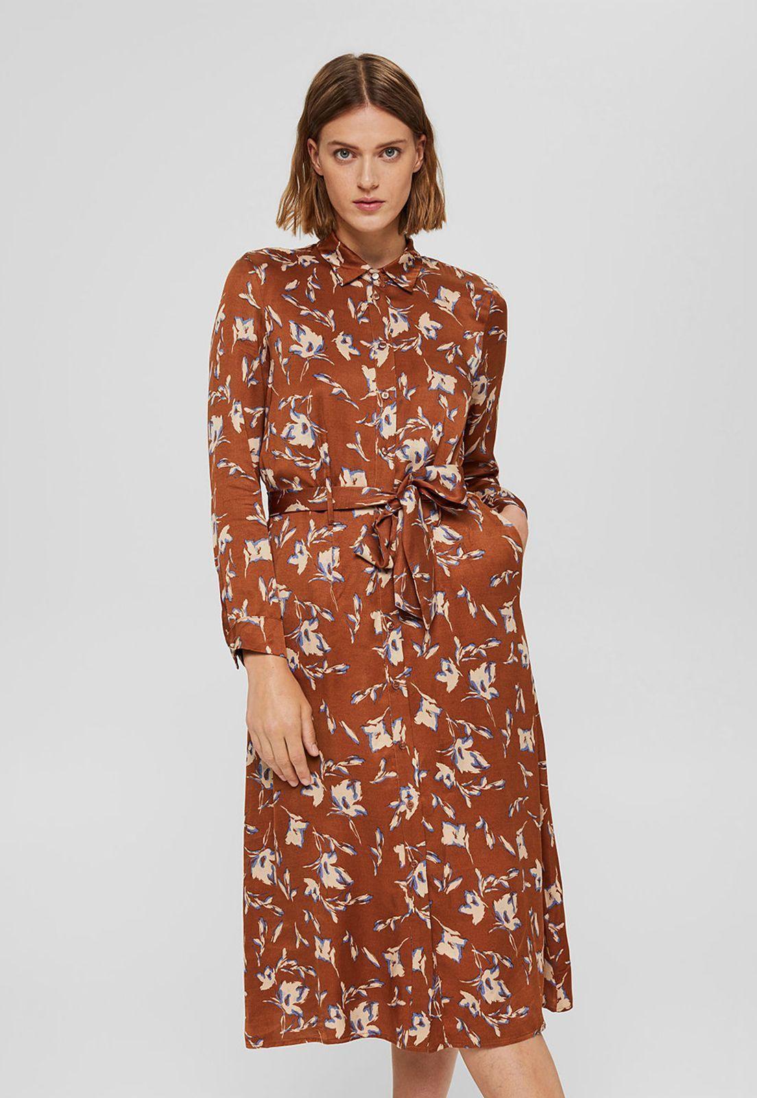 Vestido Midi Manga Larga Estampado Esprit-0