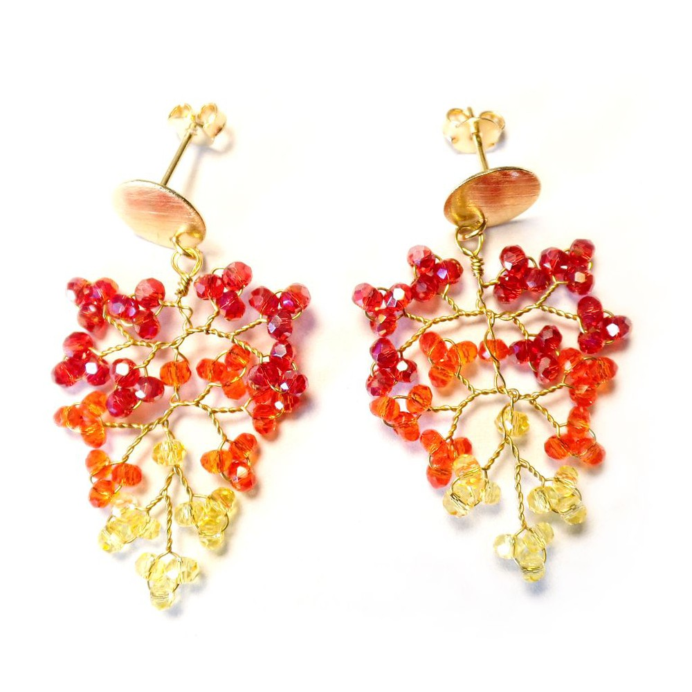 Aros Mostacilla Cristal Alambre Bronce Tope Enchapado Oro 18K-0