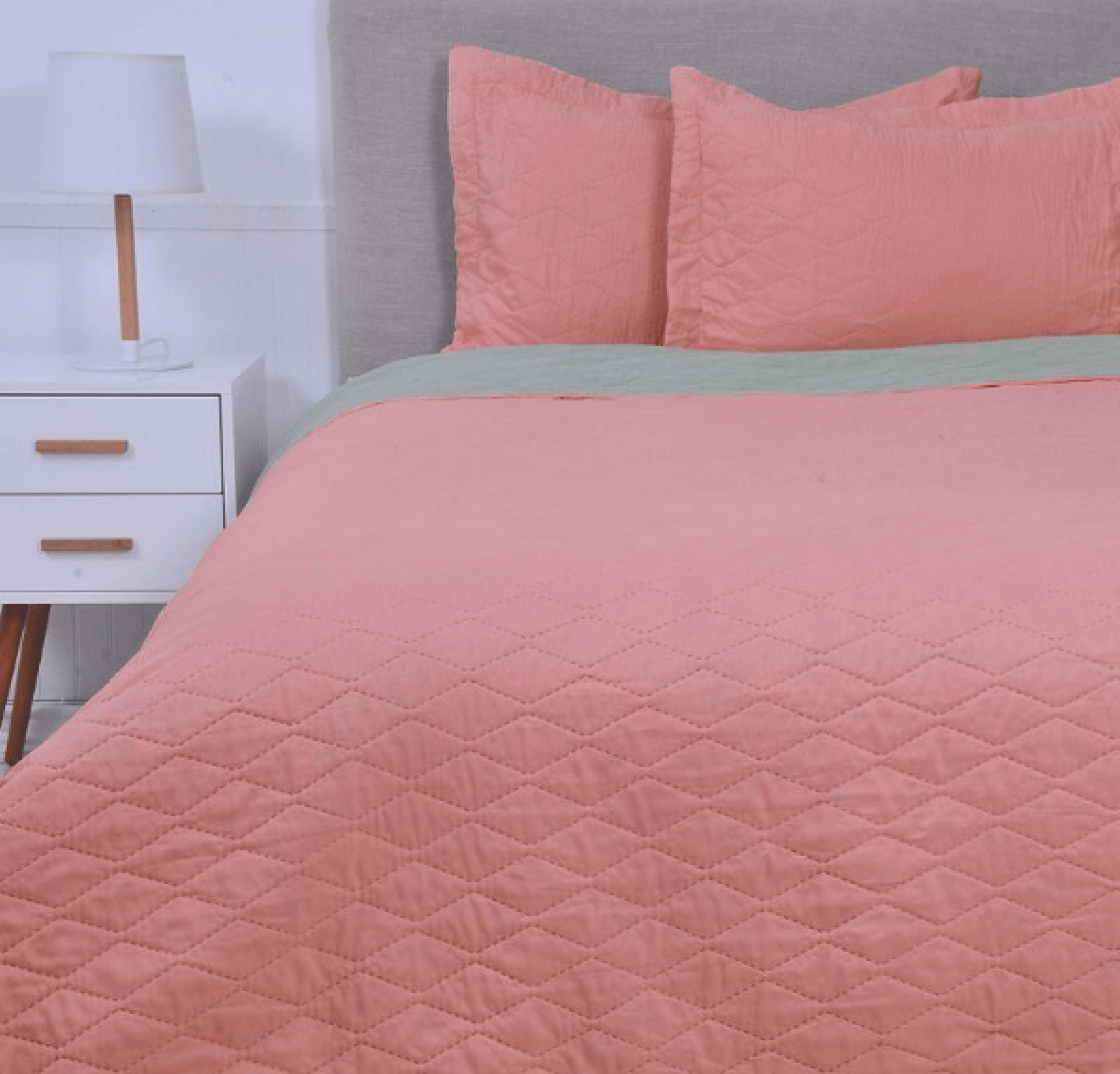 Quilt Bicolor Liso 2 Plazas Gris/Coral-0