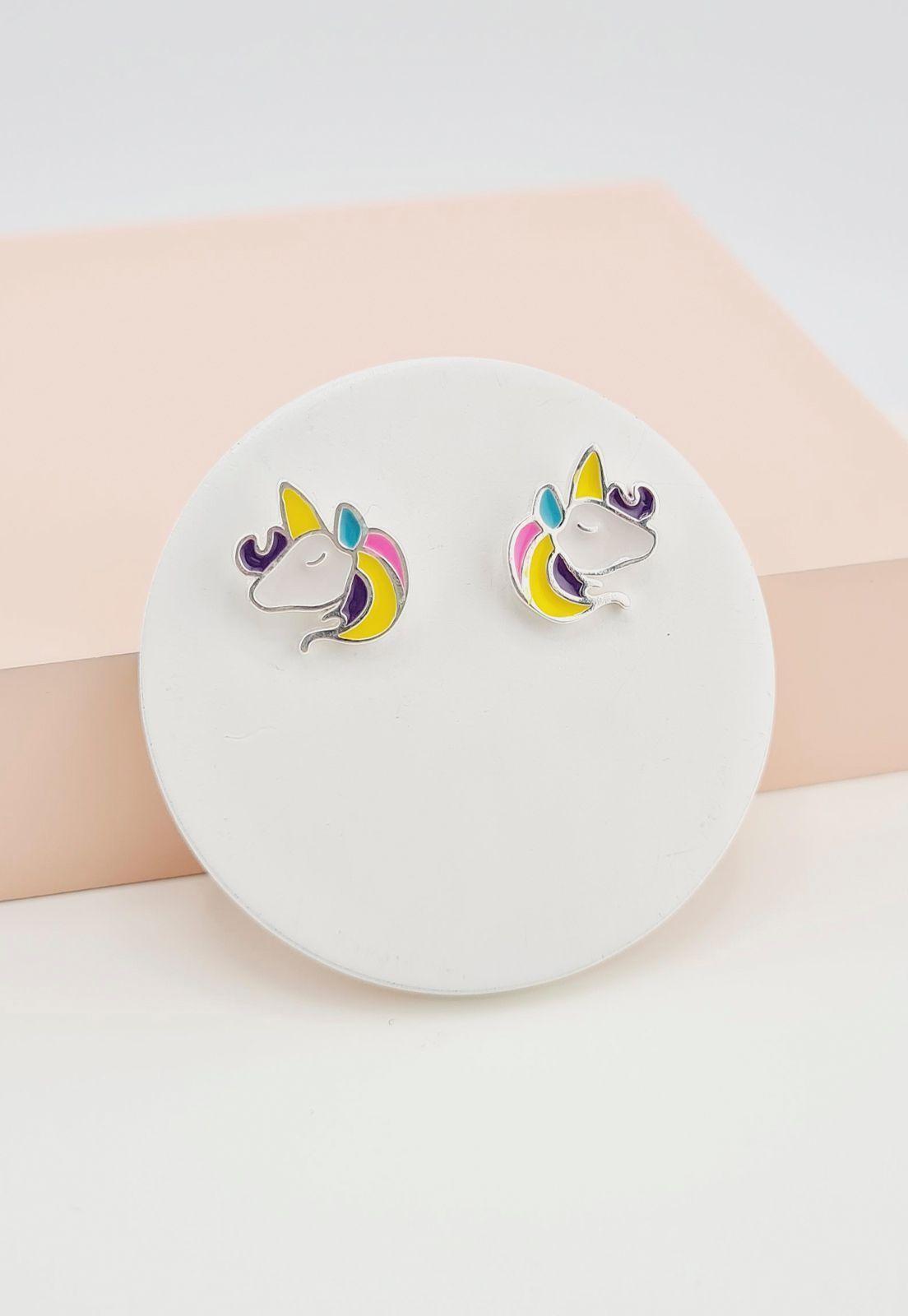Aros Niña Unicornio Plata Italiana 925-2