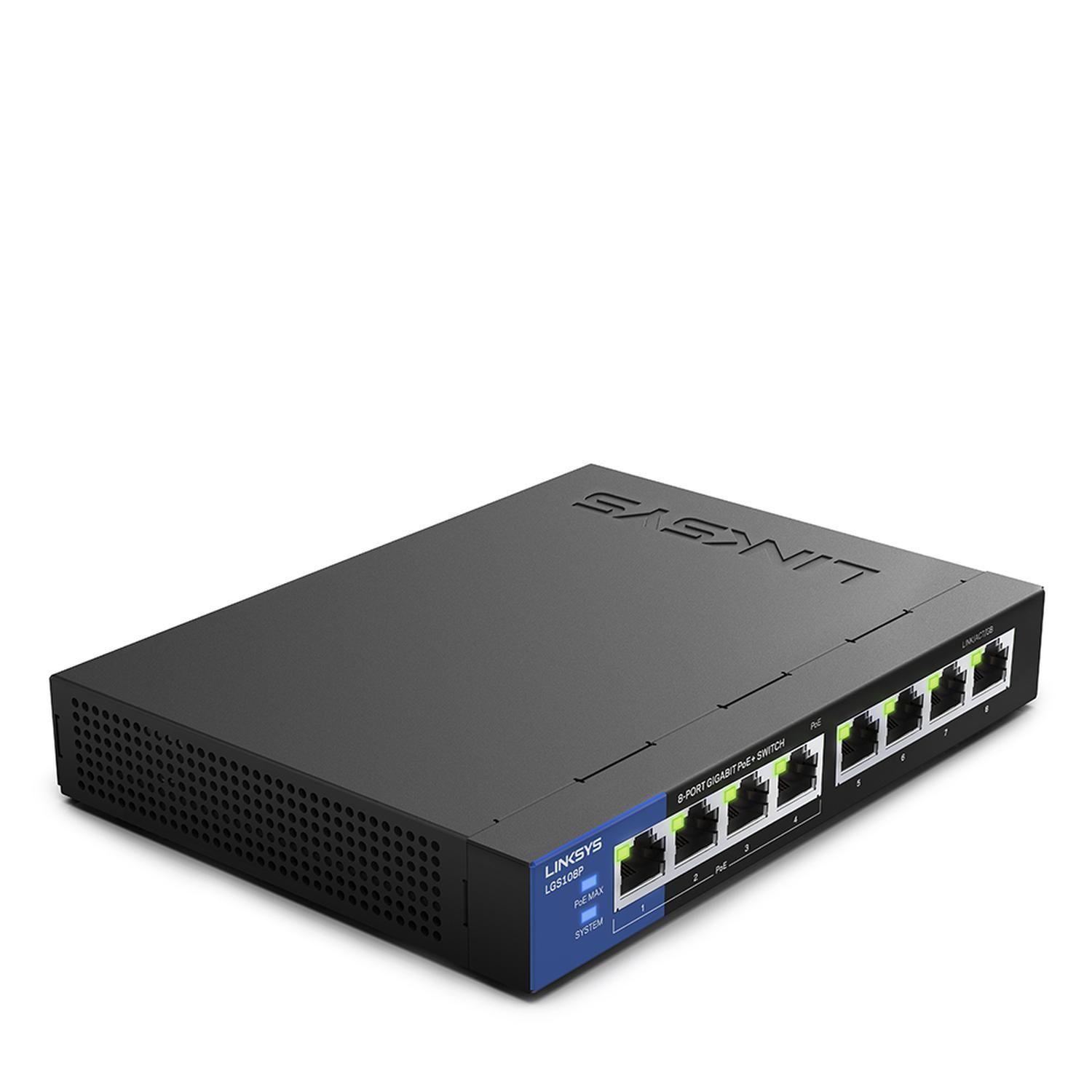 Linksys Switch Conmutador empresarial - 8 puertos Conmutador Gigabit PoE+ de escritorio empresarial -1