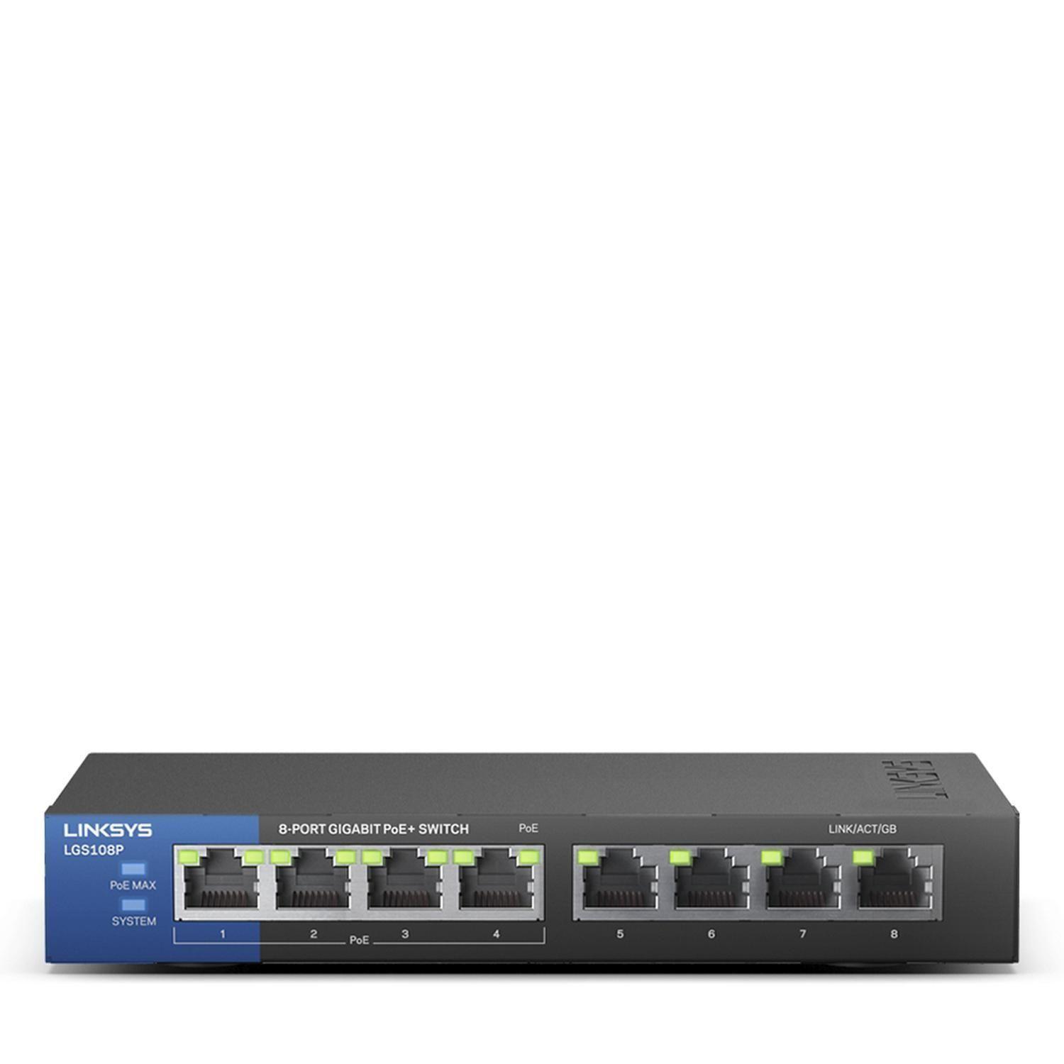 Linksys Switch Conmutador empresarial - 8 puertos Conmutador Gigabit PoE+ de escritorio empresarial -3