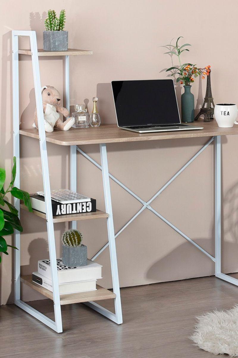 Escritorio con Repisas Cerezo 117x50x102 cm Blanco-1