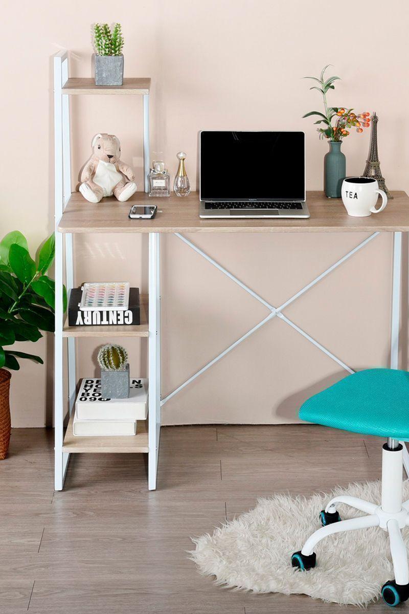 Escritorio con Repisas Cerezo 117x50x102 cm Blanco-5