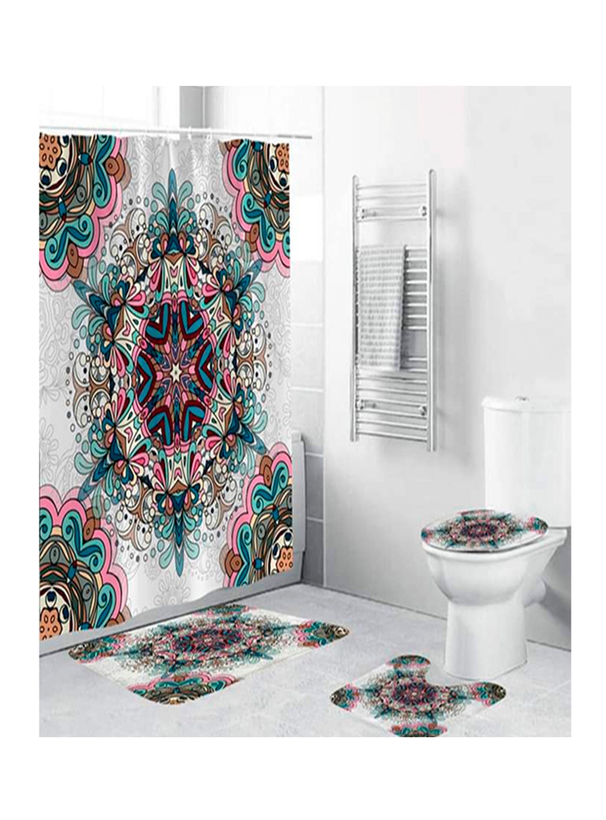 Set baño 4 piezas cortinas,limpiapies y cubre wc 7-0