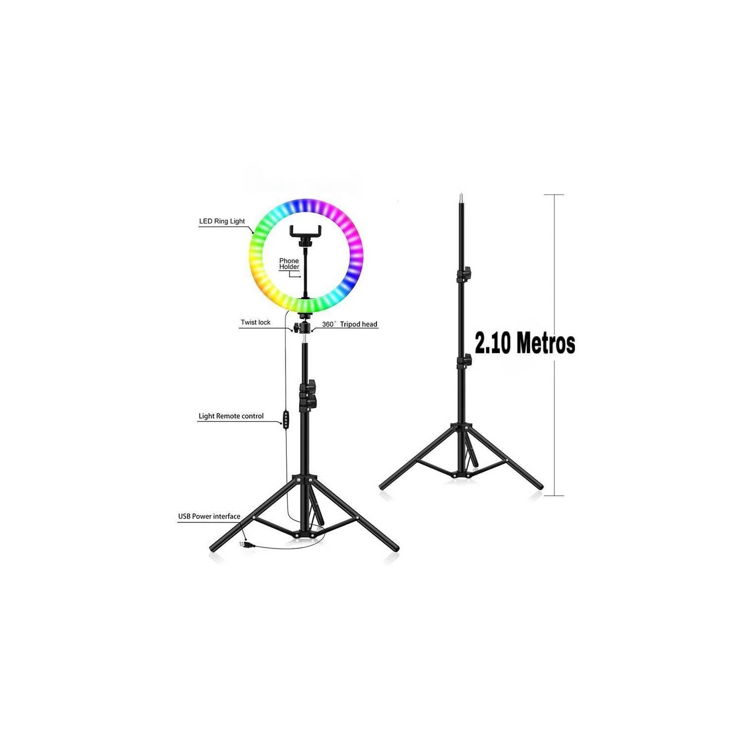Aro de Luz 33cm Colores RGB Trípode Soporte Celular -3