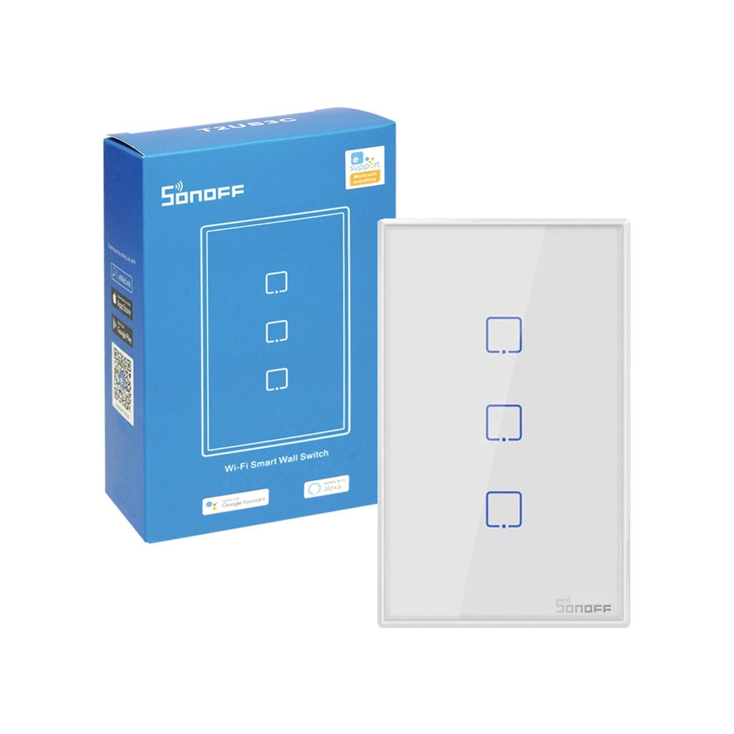 Interruptor Smart 3 Canales Blanco WiFi + RF T2US3C Sonoff-1