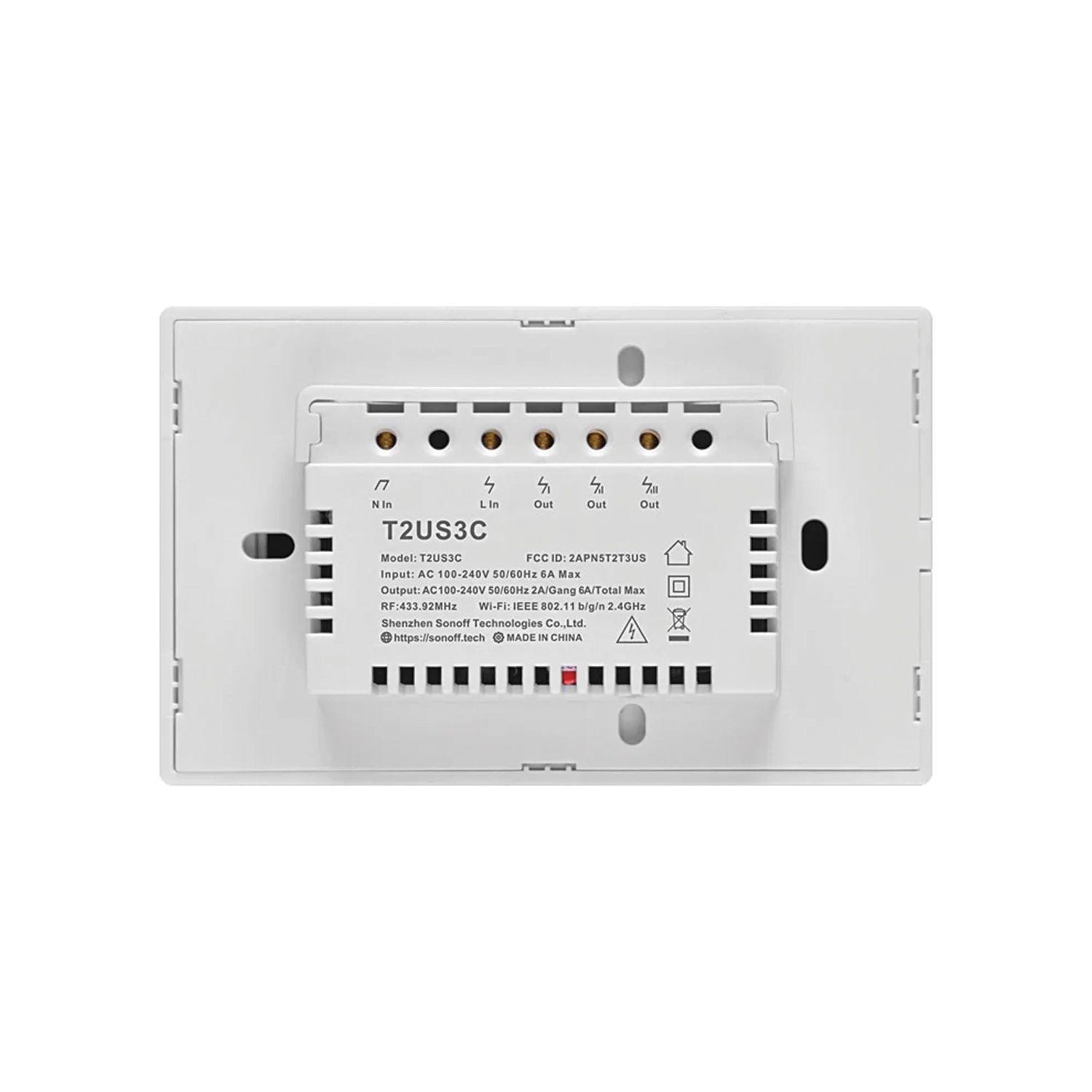Interruptor Smart 3 Canales Blanco WiFi + RF T2US3C Sonoff-3