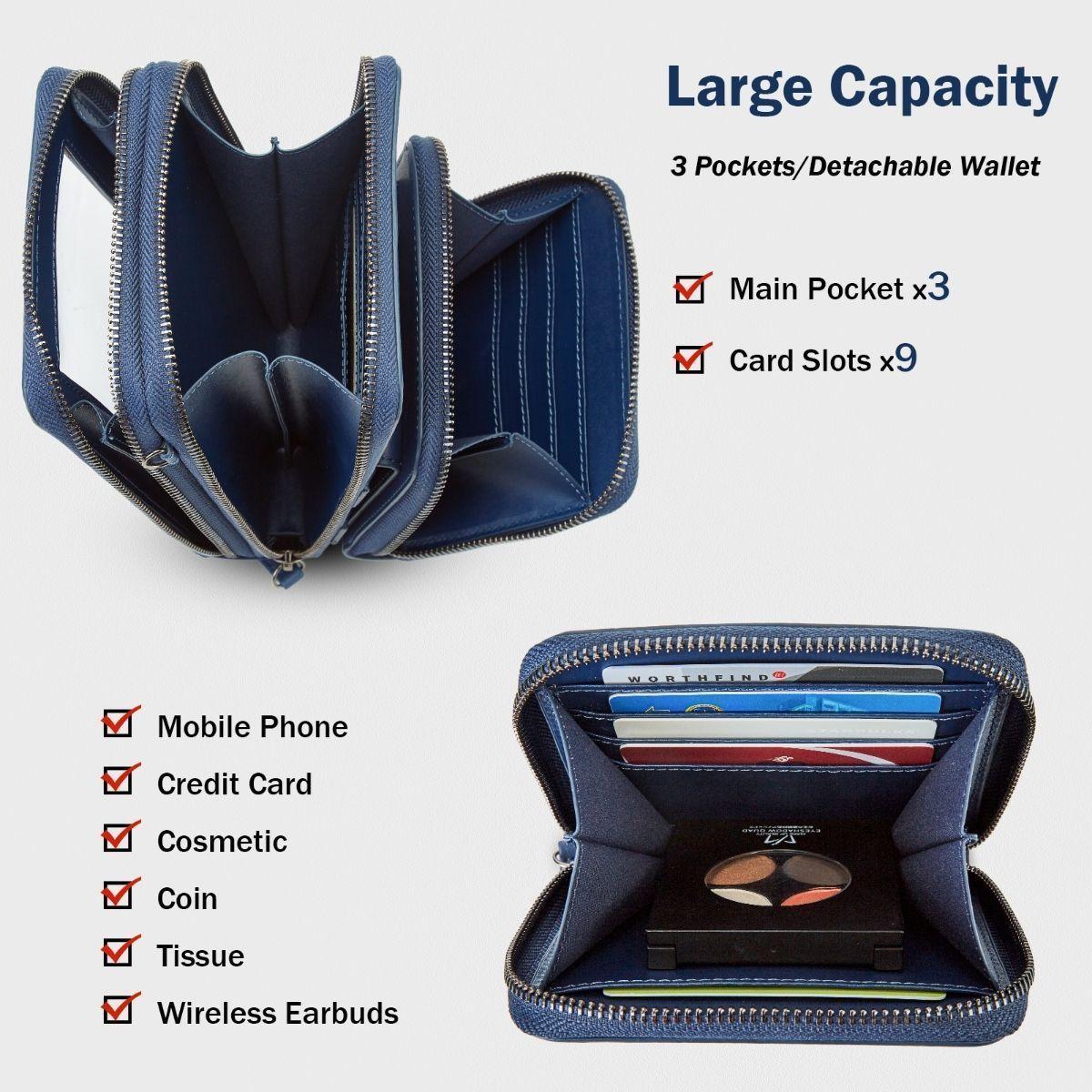 Ecosusi Bandolera Para Celular Con Cartera Desmontable - Azul-3