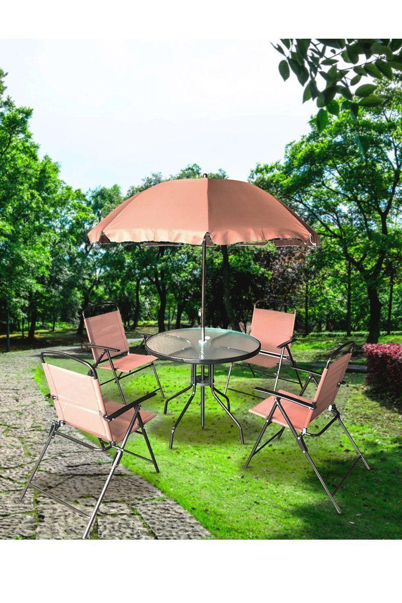 Juego de comedor plegable parasol rosa oscuro-1