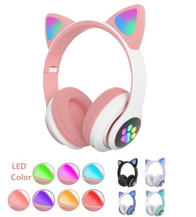Audífonos Inalámbricos Bluetooth Rgb Orejas Gato Niña V-23m-2