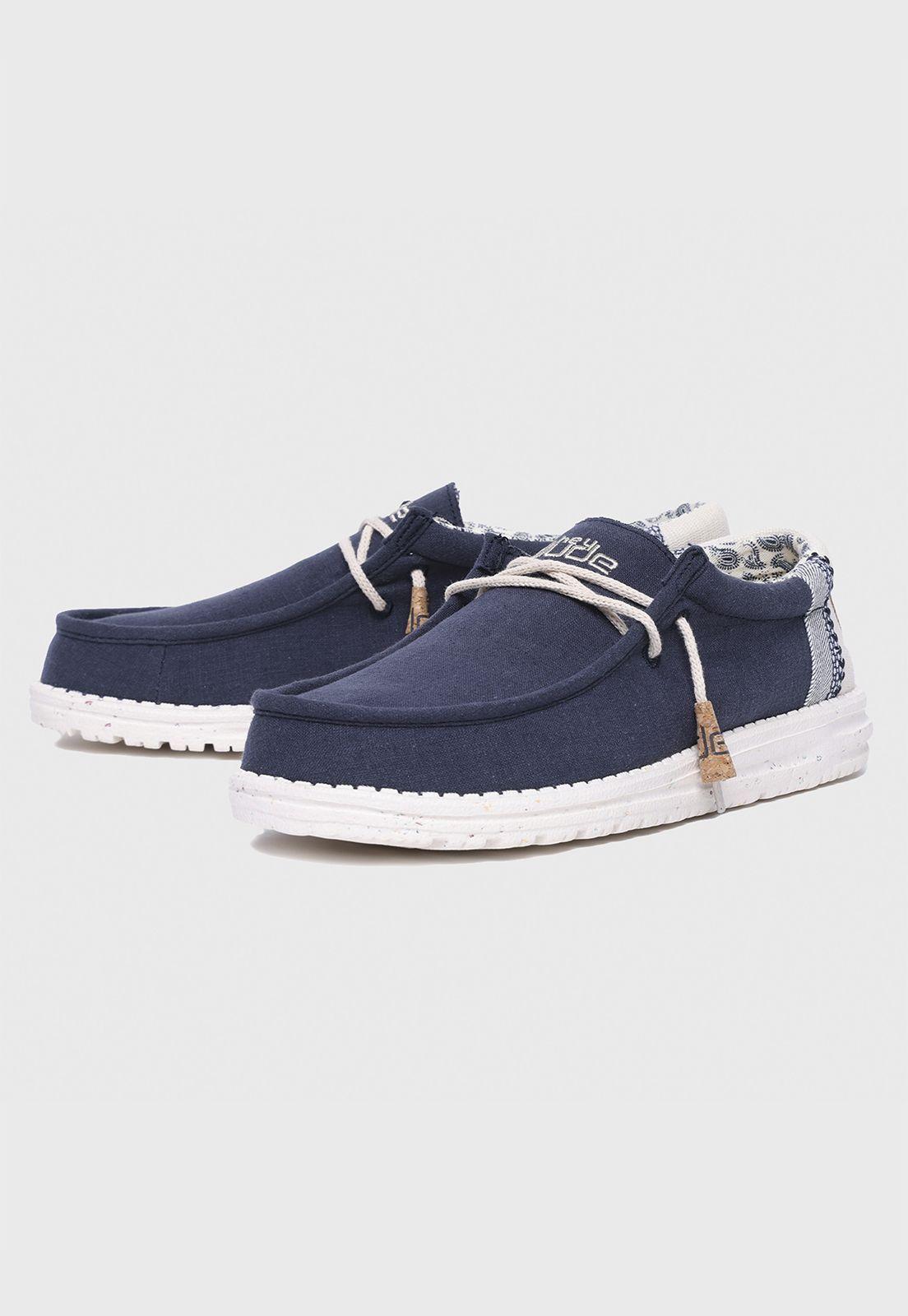 Zapato Wally Linen Natural Navy Hombre Heydude-1