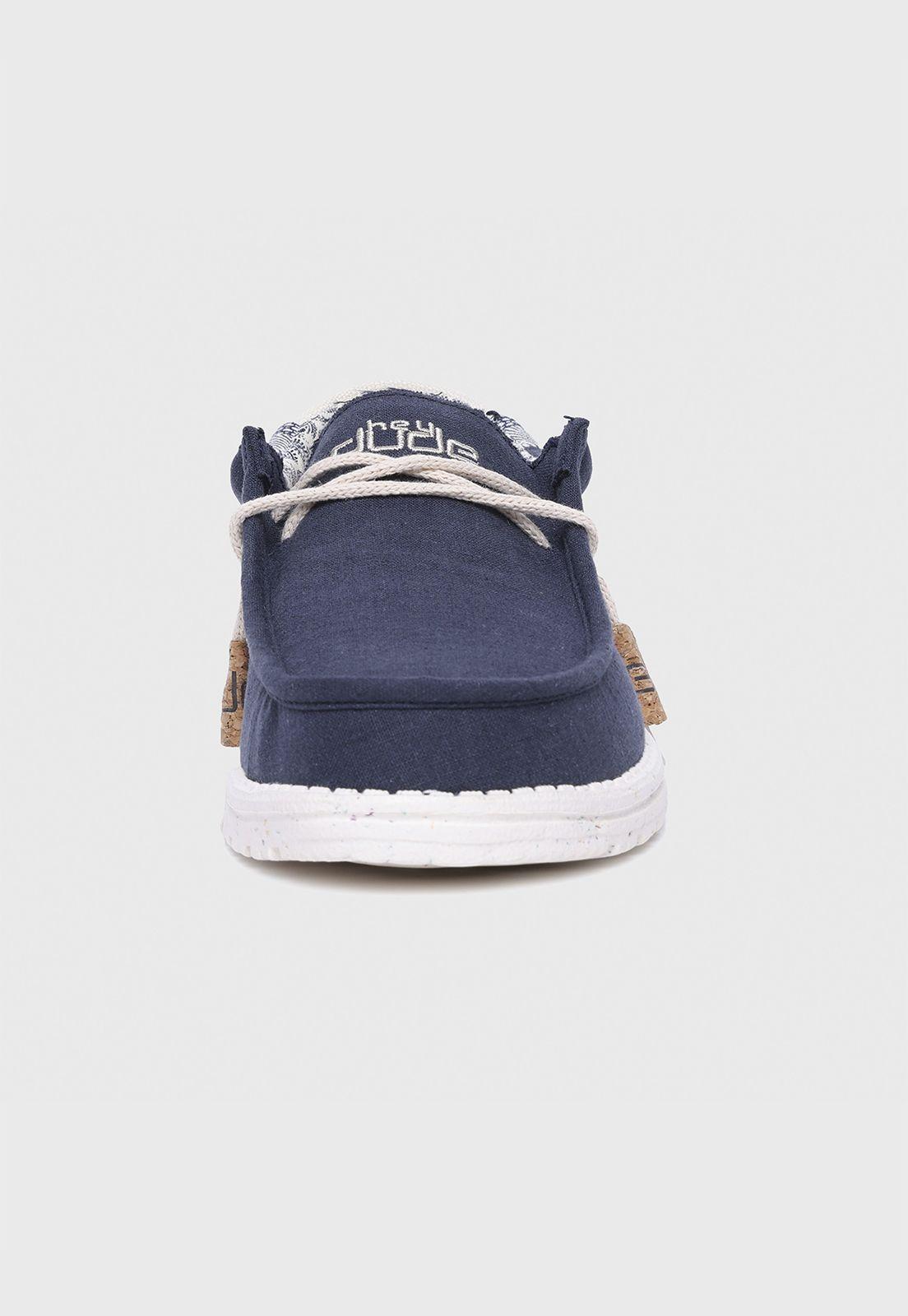 Zapato Wally Linen Natural Navy Hombre Heydude-3