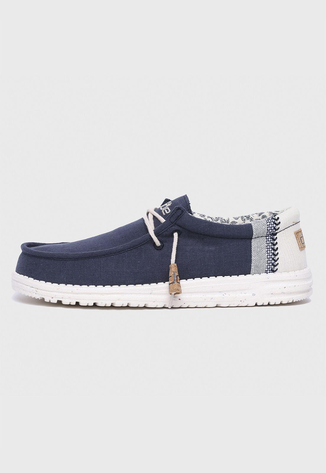 Zapato Wally Linen Natural Navy Hombre Heydude-0