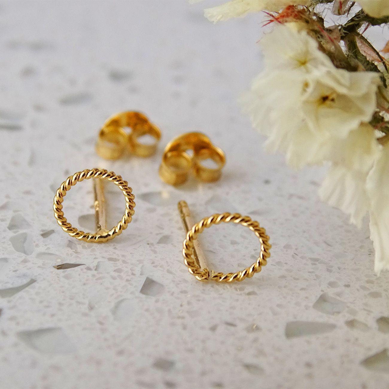 Aros Aritos de Plata Baño de Oro Mini Circulo Enroscado - Mabelita-3