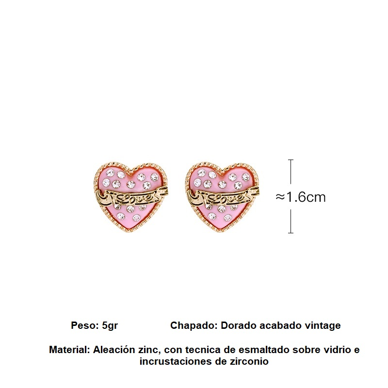 Conjunto Collar Largo Relicario Aros Corazon Rosa Dulce Amor-13