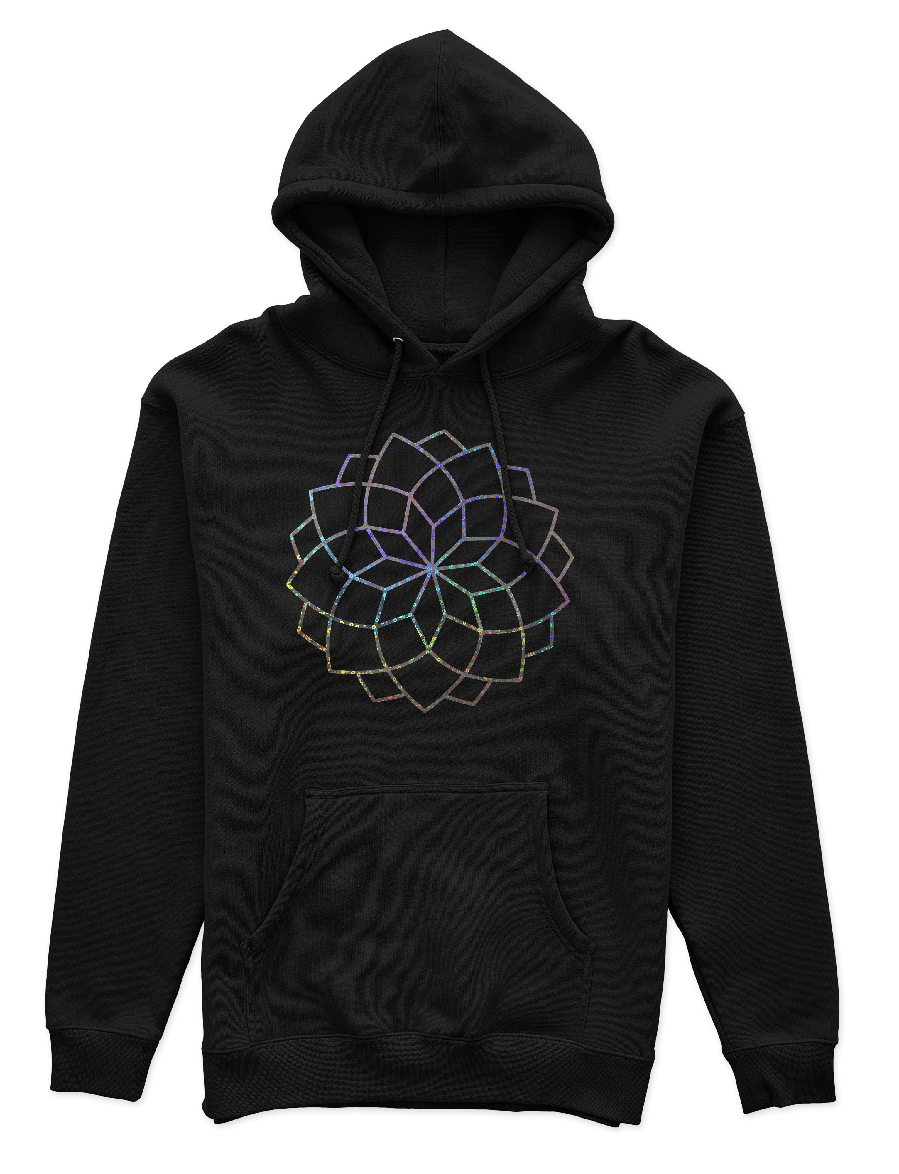Polerón Canguro Unisex Negro - mándala holográfico efecto circulo-0