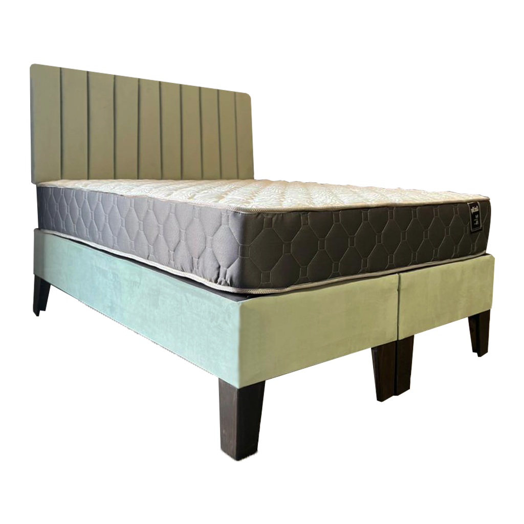 Cama Americana 2P + Colchon de resortes + Respaldo Verde Menta Tubular Pmadera-2