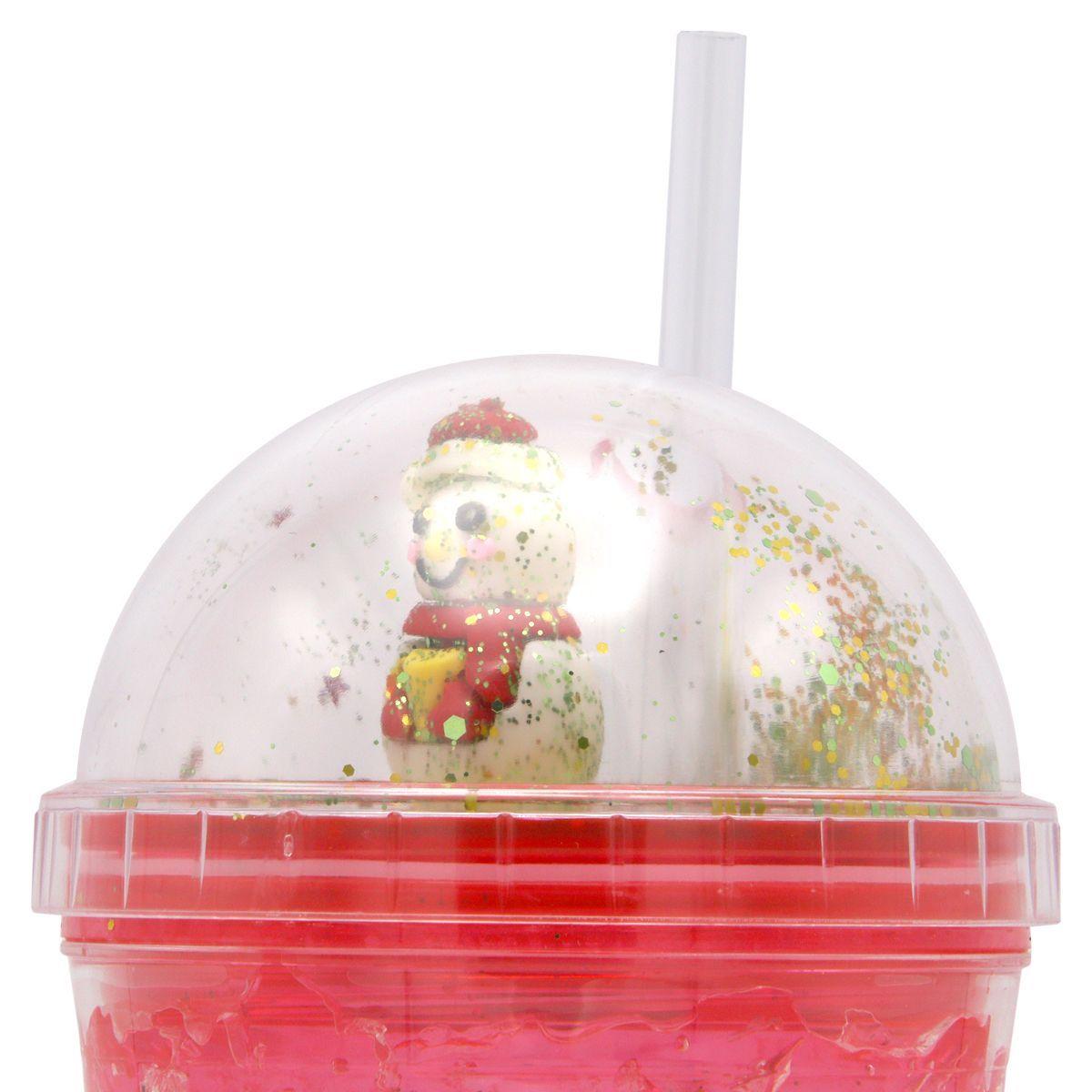 Vaso Con Bombilla Diseño Copo de Nieve Con Glitter y Luces Led Kawaii-3
