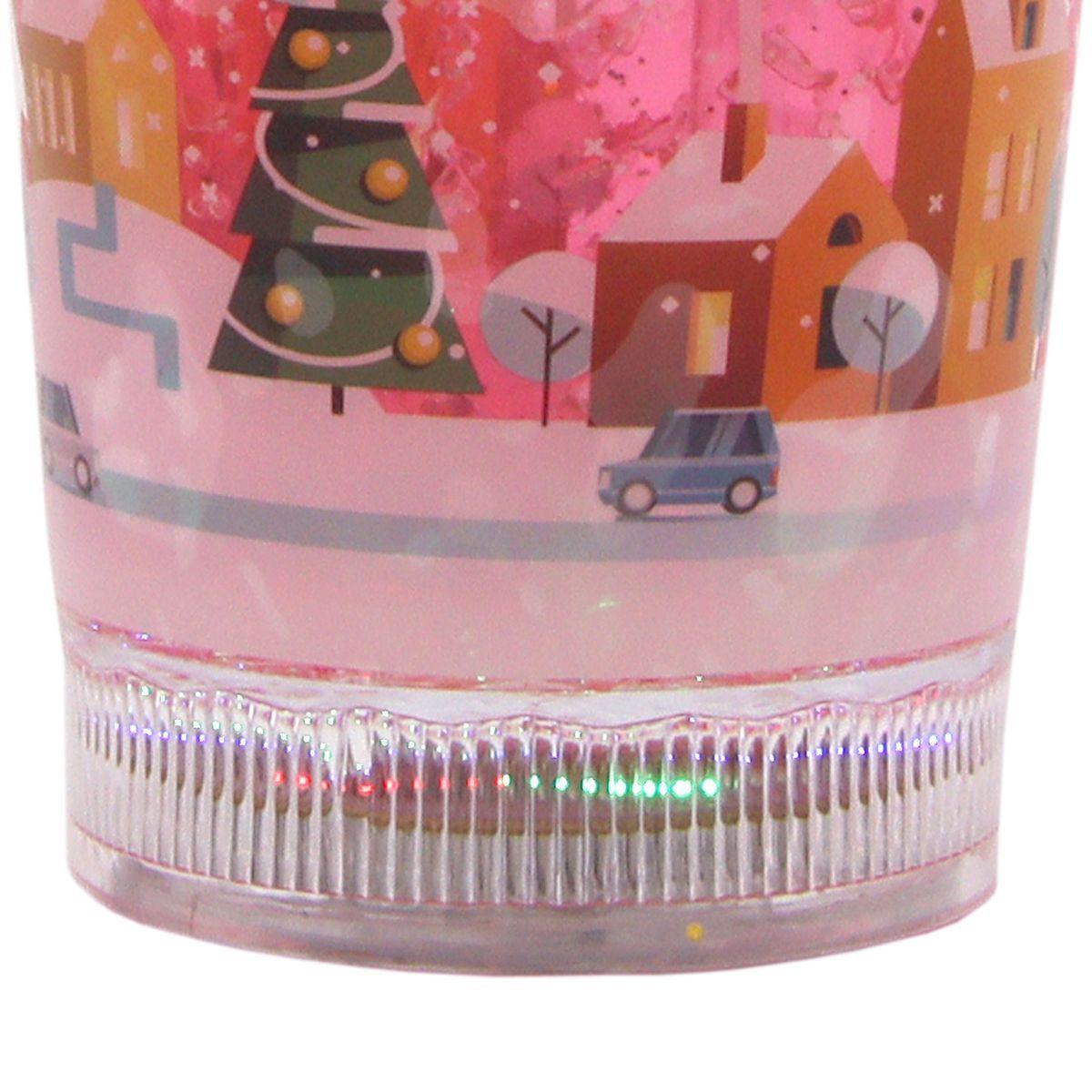 Vaso Con Bombilla Diseño Copo de Nieve Con Glitter y Luces Led Kawaii-2