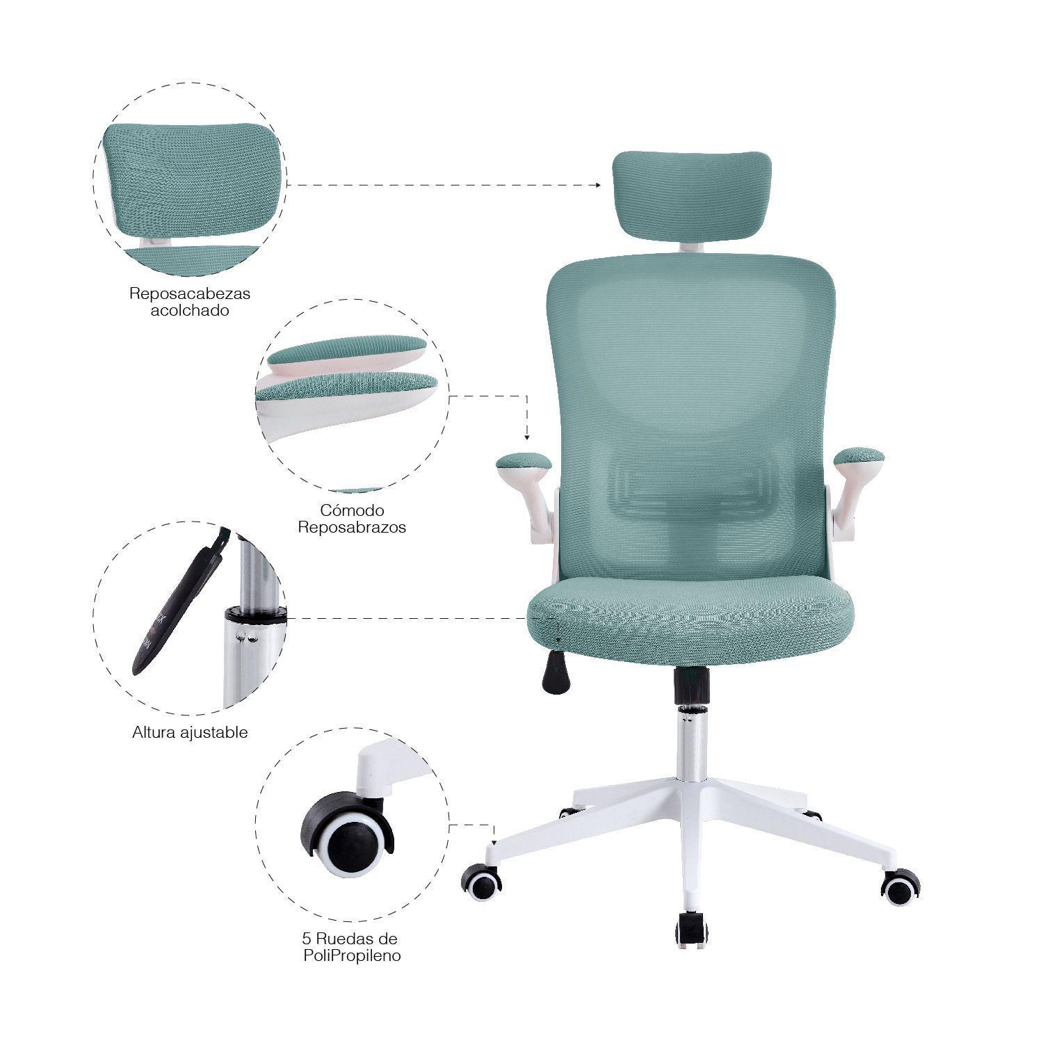 Silla de Oficina con Reposa Brazos y Cabeza Gris-4