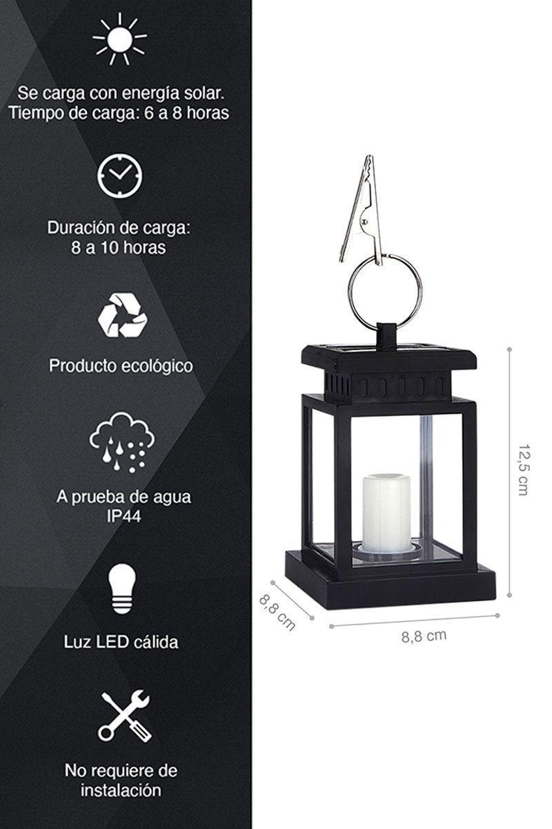 Farol Solar Lámpara Colgante LED Impermeable Negro-2